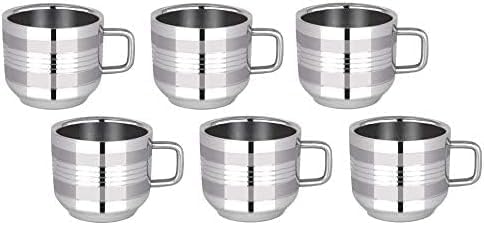 Stainless Steel Double Wall Coffee Mugs with Handle for Camping, Party, Steel Tea Cups and Drinking Mugs (Set of 6)