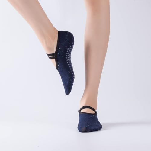 Image of Yoga Pilates Socks with Grips Band for Women Non Slip Cushioned Low Cut Socks for Dance Barre Ballet