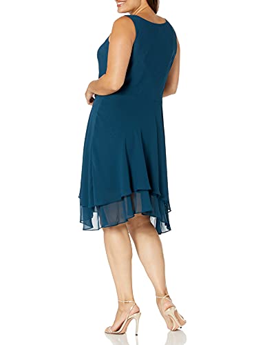 S.L. Fashions Women's Plus Size Embellished Tiered Mother of The Bride Gown with Jacket, Wedding Guest, Formal Event Dress, Mid Teal, 18W4