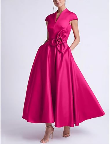 Satin Mother of The Bride Dresses for Women Tea Length Cap Sleeve Wedding Guest Dress A Line Evening Gown3