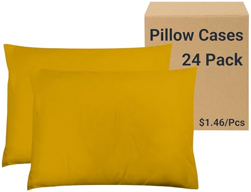 ZPECC Pillow Cases Bulk 24 Pack - Standard Pillowcases with Envelope Closure, Soft Brushed Microfiber Pillow Cover for Hotel Airb&bs Hospital Bedding Essential, Golden Yellow