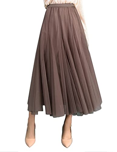 Tulle Skirts for Women Pleated Layered Tutu Skirt Ladies Elegant Flowy Long Skirts Bridesmaid Wedding Midi Skirt