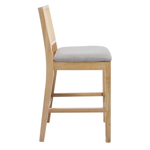 Image of Rattan Counter Height Bar Stools, 25.6'' Modern Counter Stools with Cane Back, Mid Century Bar Chairs for Kitchen Counter /Home Bar /Cafe, Set of 2, Grey