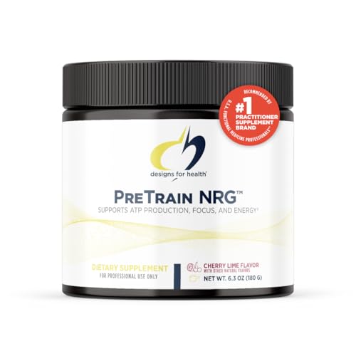 Designs for Health PreTrain NRG Drink Mix - Pre-Workout Powder with Creatine + Green Coffee - Supports Focus, Power + Mental Energy in Athletes - None-GMO, Strawberry Flavor (20 Servings / 180g)