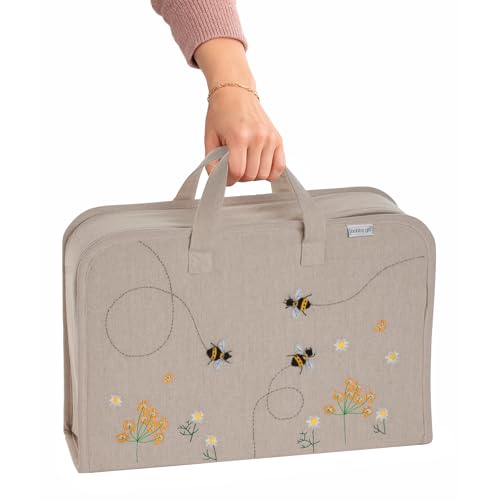 Image of Hobby Gift Project Case Sewing and Yarn Storage Bag with Handles Internal Pockets and Organiser Inserts for Knitting Crochet Craft Classes and Travel