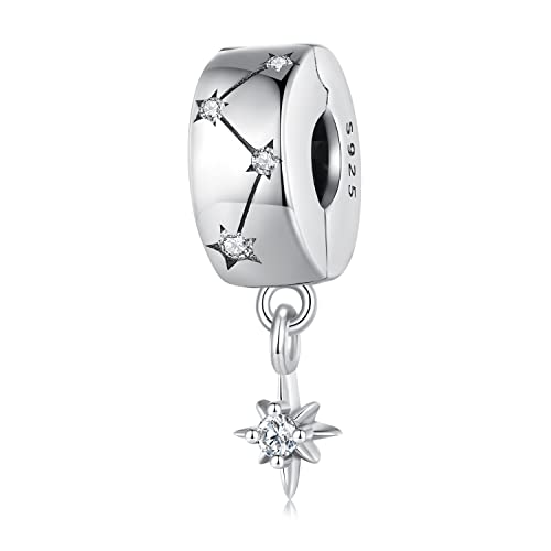 Abalorio de clip para pulseras Pandora, plata de ley 925, cierre de estrella fugaz, con joyero, Plata de ley, Circonita cúbica