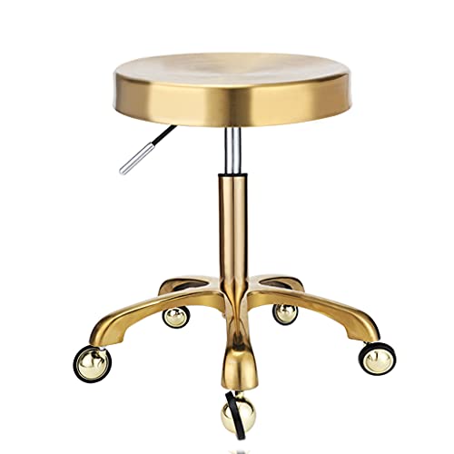 Tabouret de coiffeur en acier inoxydable, tabouret rond doré relevable tabouret rotatif pour salon de coiffure tabouret de magasin de beauté magasin de maquillage tabouret de magasin de manucure,D'or Cover