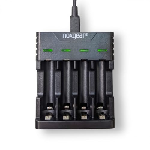 Noxgear Smart Battery Charger for AA & AAA Ni-MH, Ni-Cd Rechargeable Batteries, 4-Slot
