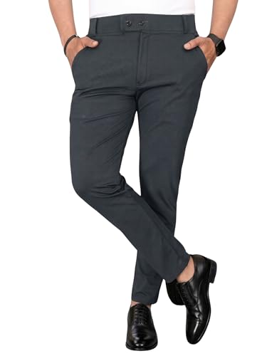 Image of erke Men's Slim Fit Formal Trouser with 4-Way Stretch | Lycra Blend Wrinkle Resistant Office Chinos for Men | Mid Rise Tapered Trousers for Men