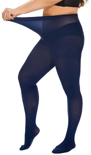 Photo de DUCMODA Collant Grande Taille pour Femme Doux Curvy Taille Haute Semi Opaque,bleu marine XL