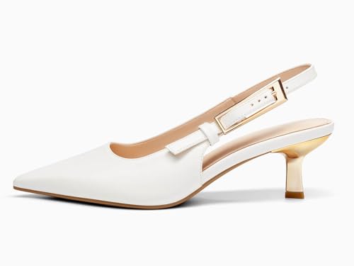 Image of Coutgo Womens Slingback Kitten Heels Closed Pointed Toe Pumps Buckle Strap Wedding Party Dress Shoes