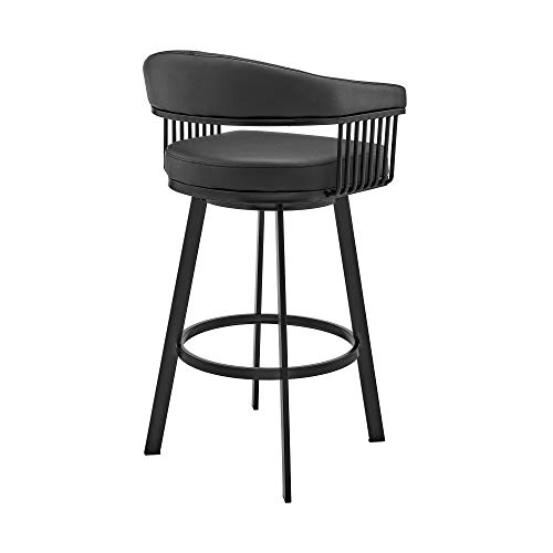 Armen Living Bronson 29" Butaco de Barra Giratorio en Acabado Negro y Cuero Sintético Negro miniatura 6