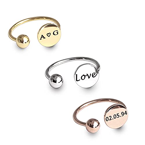 Custom Name Ring Personalized Ring Initial Ring Disc Ring Stacking Ring Engraved Ring Best Friend Ring Adjustable Ring Gift for Her - ROCB