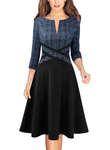 Image of VFSHOW Womens Front Zipper Work Business Casual Office Church A Line Dress