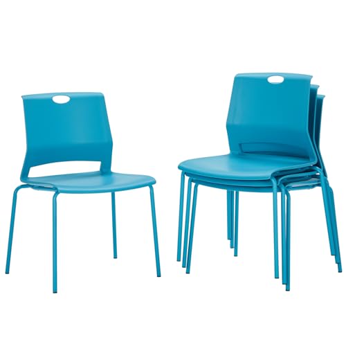 Image of Sidanli Waiting Room Chairs, Stackable Office Chairs with Comfortable Streamline Seat, Blue Stacking Chairs No Wheels for Meeting Room, Set of 4