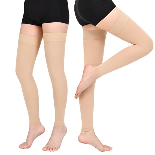 Image of Thigh High Compression Stockings for Women Men, 20-30mmHg Footless Graduated Compression Socks with Silicone Band, Medical Support Sock for Varicose Veins, Edema, Post-Surgery, Sports
