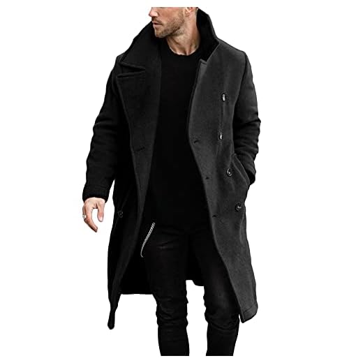 Makkrom Mens Double Breasted Trench Coat Casual Lapel Collar Business Winter Long Overcoats X-Large