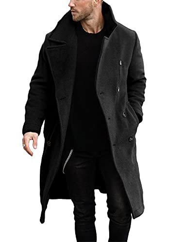 Makkrom Mens Double Breasted Trench Coat Casual Lapel Collar Business Winter Long Overcoats