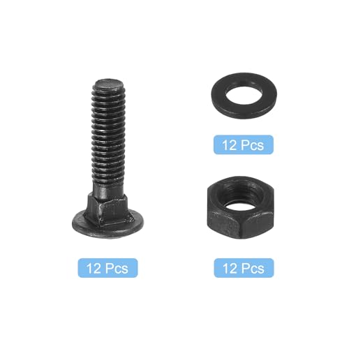 Image of uxcell M6 x 20mm Carriage Bolt Kit, 12 Set Round Head Square Neck Screws, Carriage Bolts Screws Set Includes Washers and Nuts - Carbon Steel Black Oxide for Fastening Accessories
