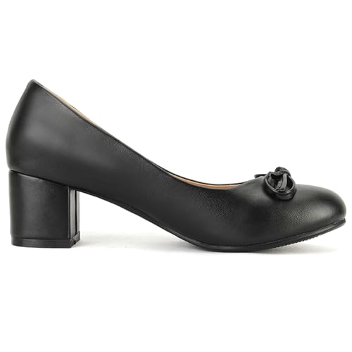 Women's Round Toe Chunky Heel Loafers Slip-on Pumps Dress Shoes with Bows4