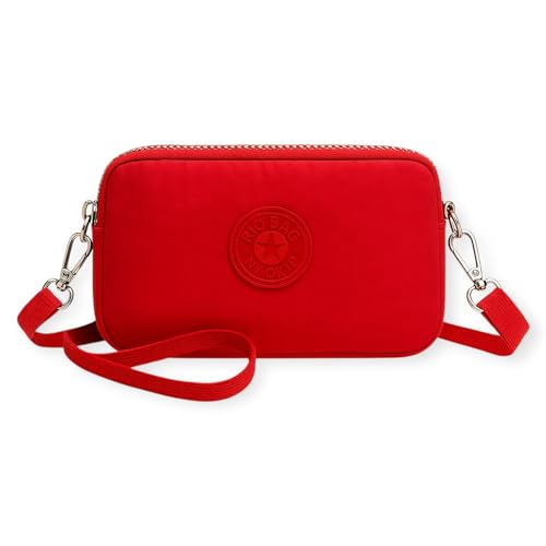 Bolsa Carteira Tiracolo Impermeável com 2 Alças – Transversal e de Mão, Compacta, com Zíper e Compartimentos, Ideal para Celular, Carteira, Passeios e Viagens (Vermelha)