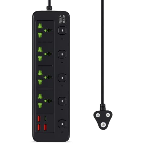 Image of Extension Board, Power Strip with 6 USB Ports and 3 Universal Socket, 2500W 10A Extension Cord, 3-Pin Surge Protector Power Strip for Home, Office, Computer, Mobile Charging (Black-A85)