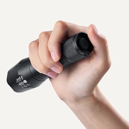 Image of Amazon Basics Handheld LED Flashlight, 200 Lumen, Adjustable Brightness Focus, 5 Light Modes, Water Resistant IPX4, Black