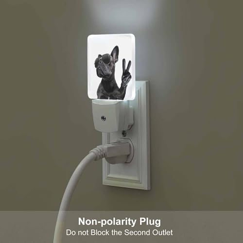 Image of LED Night Light,Cool Trendy Pose French Bulldog with Sunglasses LED Night Light Plug into Wall with Dusk to Dawn Light Sensor White Energy Efficient Nightlight for Bedroom Hallway Living Room