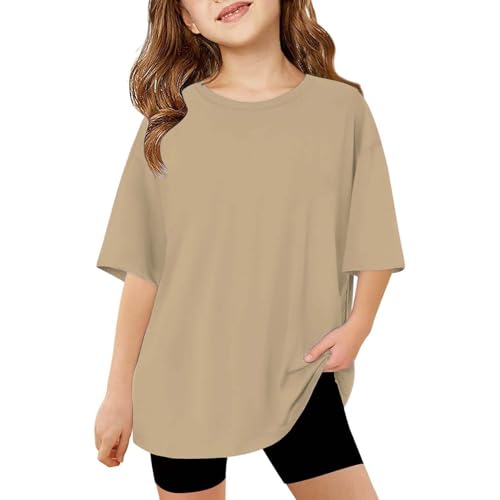 Girls Boys Basic Solid Oversized T Shirts Kids Half Sleeve Crewneck Soft Sports Tees Teens Summer Trendy Casual Baggy Tops