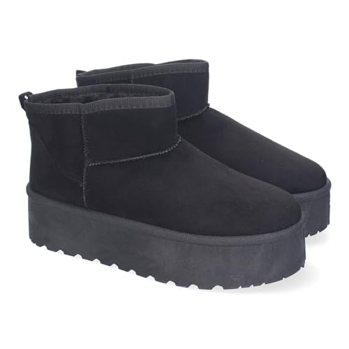 shoes&blues.es 88825 Botin Plano para Mujer con Plataforma, Estilo Australiano, Forrado de Pelo, de Punta Redonda Negro Talla 39