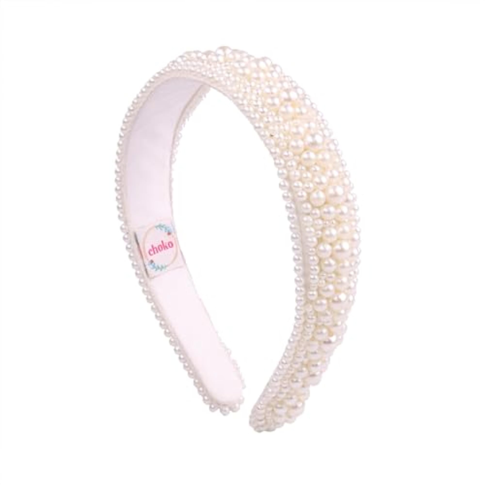 Girls White Pearl Cluster Hairband, Elegant Satin Accessory