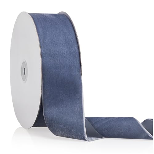 2' X 20 Yards Dusty Blue Velvet Ribbon for...