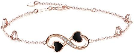 PUPILLEMON Infinity Ankle Bracelet for Women, 925 Sterling Silver Charm Adjustable Anklet Large Bracelet for Women Fine Jewelry Mothers Day Gifts