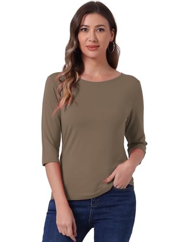 T-shirt décontracté coupe ajustée pour femme avec manches coudes confortables