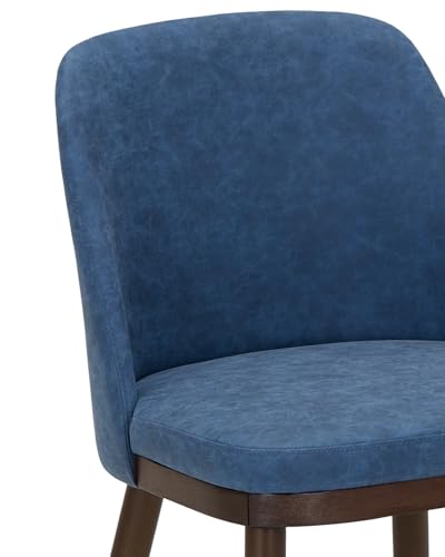 Image of Upholstered Dining Chairs Set of 4 - Modern Dining Room Chairs, Mid-Back Restaurant Kitchen Chairs with Wooden Legs, Blue