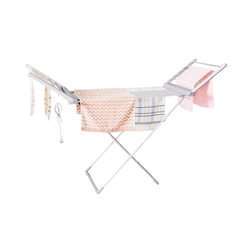 BARGAIN FACTORY Electric Heated Folding Clothes Airer | Aluminium Clothes Drying Rack | 230w Energy-Efficient 18 Heated rails indoor airer | Winged Electric Clothes Dryer Rack