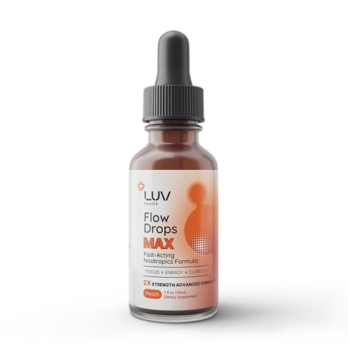 LUV health Flow Drops MAX Advanced Nootropic Supplement for Focus Energy & Mental Clarity Double Strength Formula with Lions Mane Cordyceps Alpha GPC L-Theanine & Rhodiola Vegan Made in USA