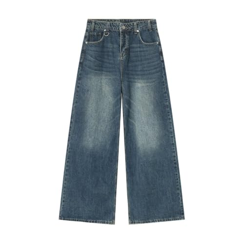 Mens Washed Vintage Wide Leg Jeans Y2k Button Loose Fit Floor Length Denim Pants