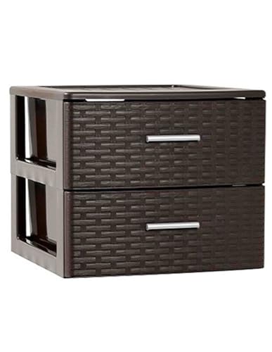 JARDIN202 - Cajonera de ordenación RATTAN de plástico | Efecto mimbre | Torre de almacenaje multiusos | 2 cajones (Wenguer)