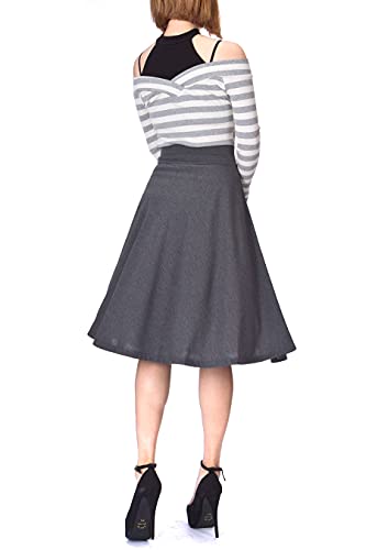 Dani's Choice Stretch High Waist A-line Flared Long Skirt (XL, Gray)