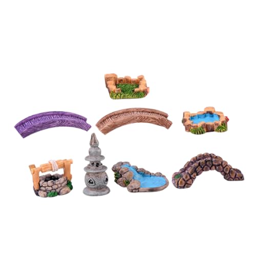 BESPORTBLE Accesorio de Jardín Juego de 8 Piezas de Resina para Paisajismo Estanque Puente Y Pozo para Decoración Interior Y Exterior