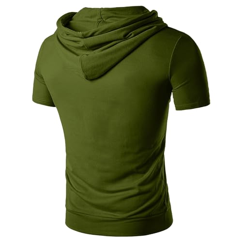 Mens Short Sleeve Hoodie Pullover Slim Fit Lightweight Summer Hooded Sweatshirt Drawstring Muscle Shirts with Pocket2