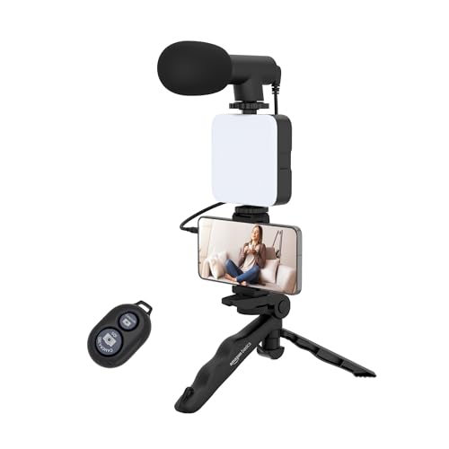 Amazon Basics 6-in-1 Vlogging Kit for All Phones | Tripod, LED Vi...
