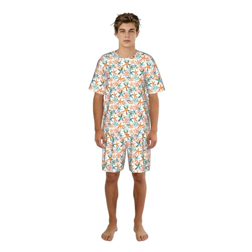 Pyjama 2 pièces homme bleu marine à motif corail et étoile de mer