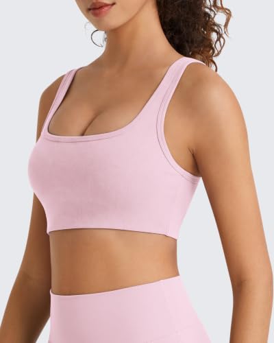 Image of G4Free BareFeel Square Neck Sports Bra Padded for Women - Strappy Y Back Crop Tank Tops Workout Camisole