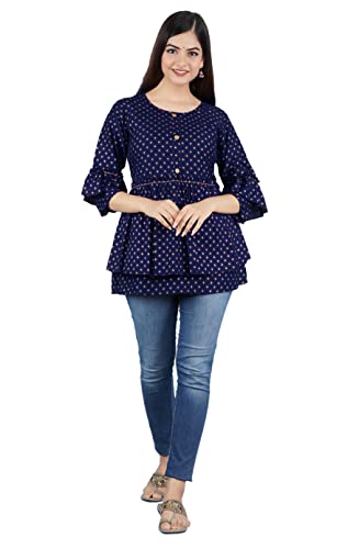 Image of Shiva Fab Short Kurti for Women | Embroidered Straight Rayon Kurta | Round Neck Full Sleeves Short Kurti for Women's