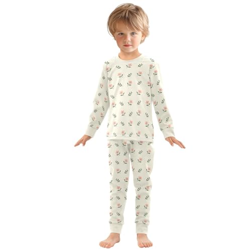Cartoon Pajamas Set Flowers Leaves Light Beige Pattern Long Sleeve PJs Cotton Jammies Sleepwear Top and Pants3