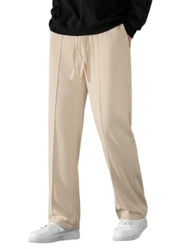 Image of KAJARU Men's Polyester Casual Straight Leg Trousers with Drawstring Waist - Comfortable & Stylish Everyday Wear for Men - Lightweight & Relaxed Fit Pants