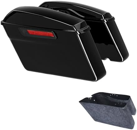 XFMT Vivid hard saddlebags in vivid black ABS showing aluminum latches
