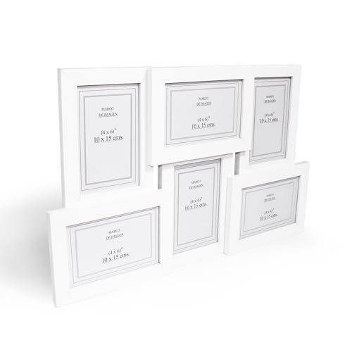 SHANN Collage de Marcos de Fotos, 6 Marcos para Fotos de 10 x 15 cm, Marcos de Fotos para Pared, Marcos Múltiples, Decoración de Pared, Blanco
